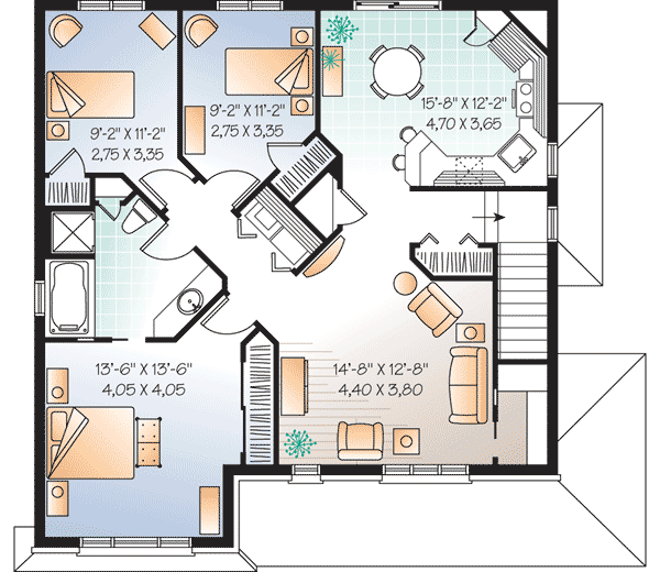 Plan 21868DR: Traditional Style Triplex Multi-Family House Plan - Floor Plan - 2nd Floor