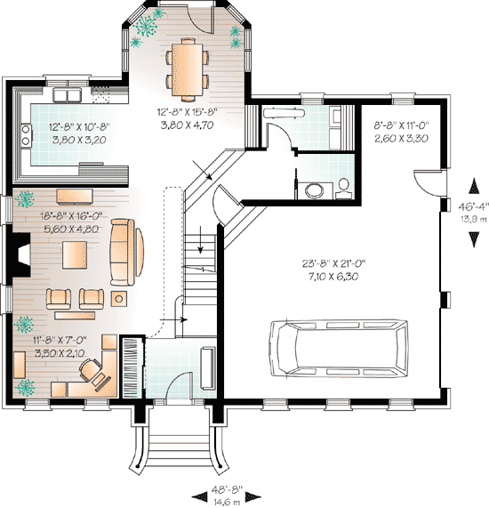 Plan 21887DR: Roomy Home Plan with Mansard Roof - Floor Plan - Main Level - European