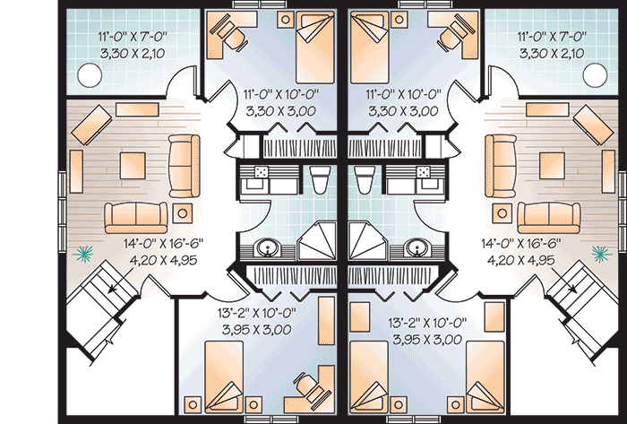 Plan 21906DR: Comfortable Duplex - Floor Plan - Lower Level