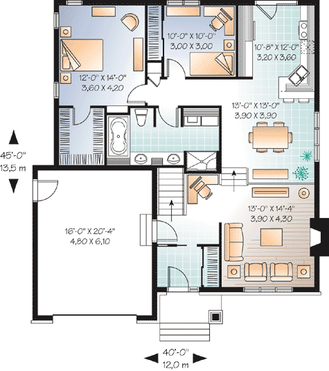 Plan 21908DR: 2 Bedroom Split Level House Plan - 1279 Sq Ft - Floor Plan - Main Level - Traditional