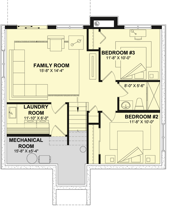 Plan 21924DR: 3-Bed Contemporary House Plan for A Sloping Lot - 1759 Sq Ft  - Floor Plan - Lower Level - Contemporary