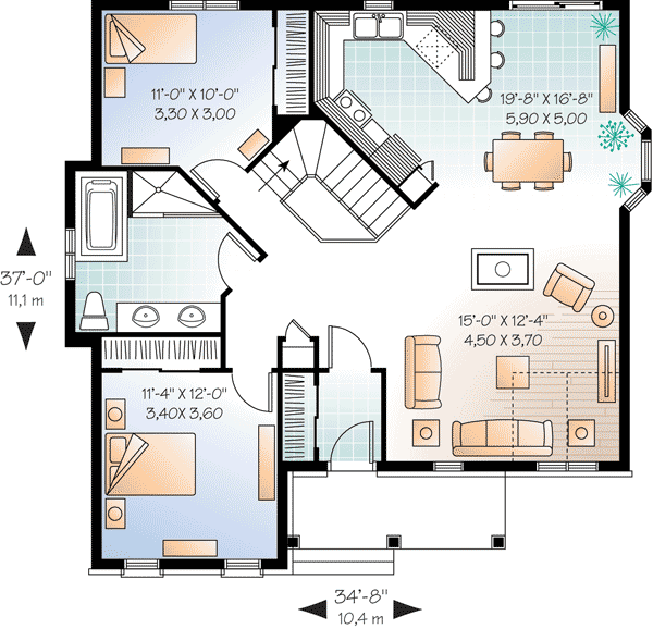 Plan 21928DR: Economical Cottage House Plan - Floor Plan - Main Level - Cottage, Southern, Traditional