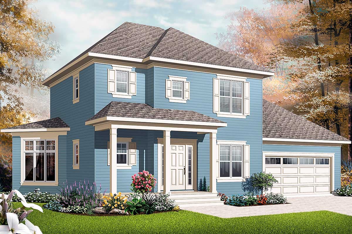 Plan 21932DR: Classic Four Square House Plan with Angled Rear Corner - 1662 Sq Ft - Image #9 - Traditional