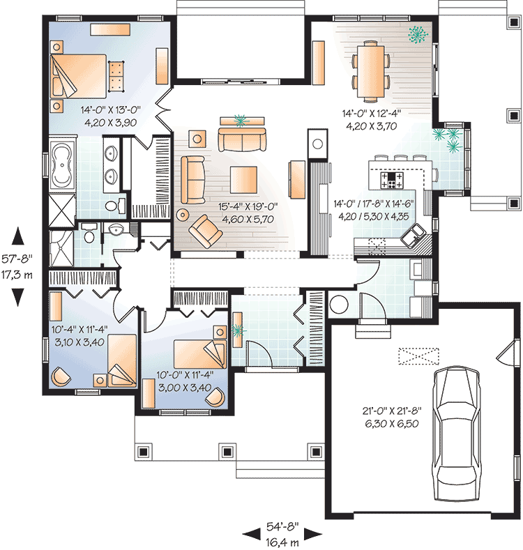 Plan 21937DR: Airy Ranch in Multiple Versions - 1791 Sq Ft - Floor Plan - Main Level - Ranch