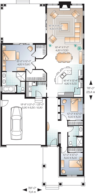 Plan 21938DR: Craftsman Ranch with Nested Gables - Floor Plan - Main Level - Craftsman, Northwest, Ranch