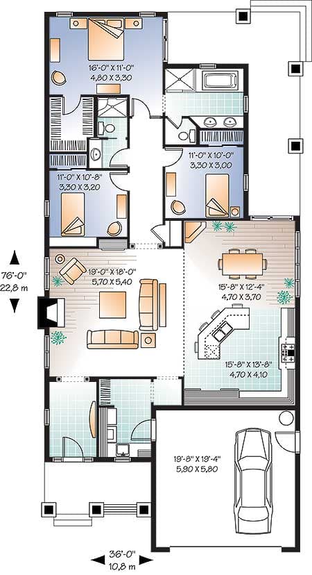 Plan 21939DR: One Story Craftsman with Options - Floor Plan - Main Level - Craftsman, New American, Northwest, Ranch, Rustic