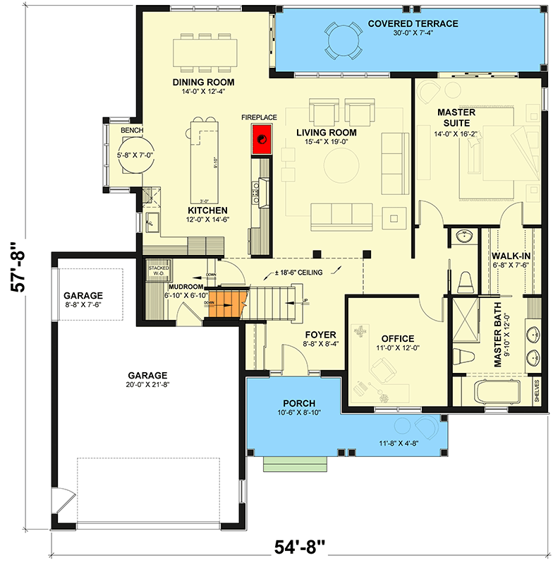 Plan 21940DR: Craftsman Ranch House Plan with 1 Bedroom, Bonus Room, and 2-Car Garage - Floor Plan - Main Level - Craftsman, Northwest, Ranch