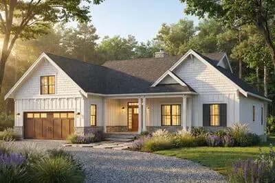 Craftsman Ranch House Plan with 1 Bedroom, Bonus Room, and 2-Car Garage