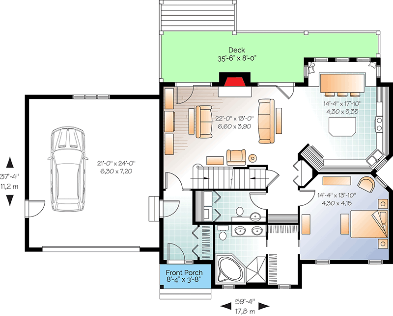 Plan 21941DR: Natural Harmony - Floor Plan - Main Level - Cottage, Mountain, Rustic, Vacation