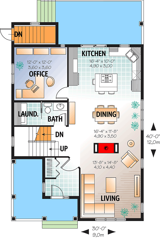 Plan 21954DR: Nested Gables and Two Porches - Floor Plan - Main Level - Country