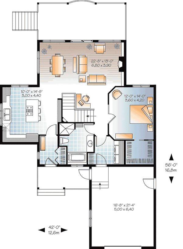 Plan 21959DR: Panoramic View Chalet - Floor Plan - Main Level - Cottage, Country, Vacation