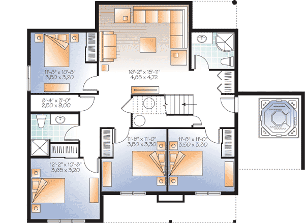 Plan 21961DR: Expansive Cottage with Covered Deck - Floor Plan - Lower Level - Cottage, Country, Mountain, Vacation