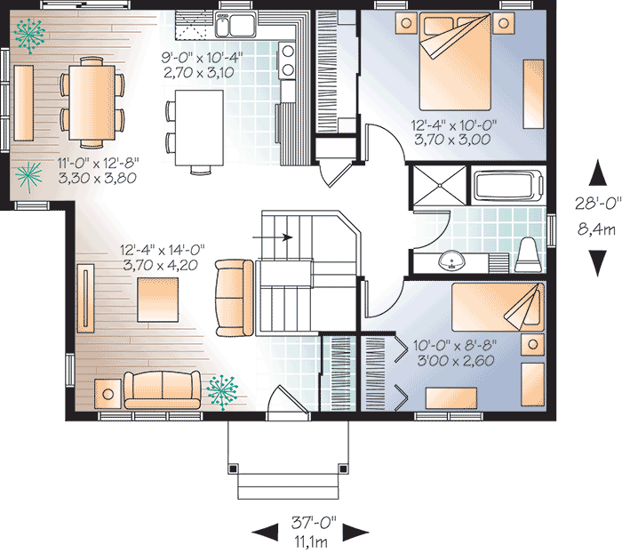 Plan 21967DR: Expanded Cottage with Stone Accents - Floor Plan - Main Level - Cottage, Traditional