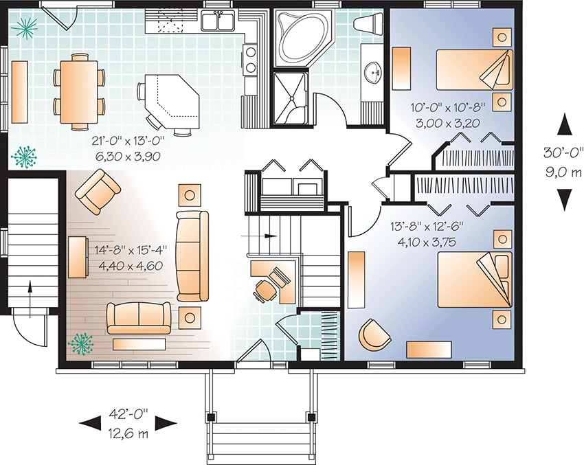 Plan 21969DR: 3-Bed Charming Home Plan with 1-Bed Basement Apartment - 2425 Sq Ft - Floor Plan - Main Level