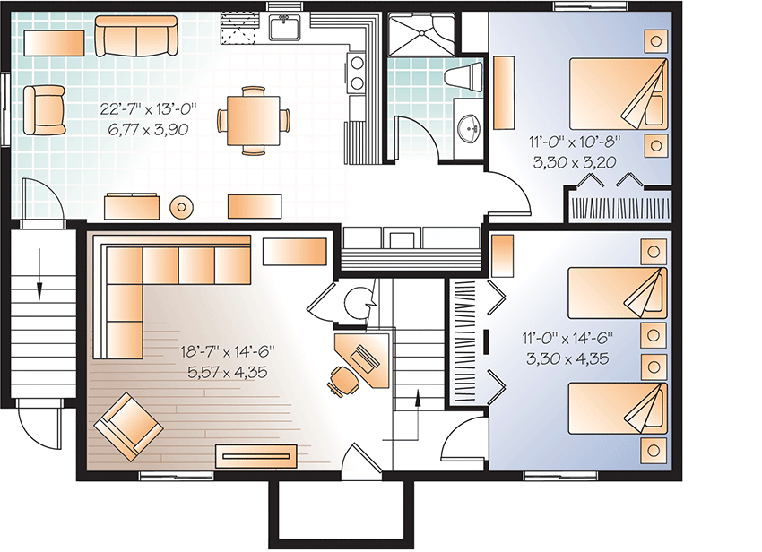Plan 21969DR: 3-Bed Charming Home Plan with 1-Bed Basement Apartment - 2425 Sq Ft - Floor Plan - Lower Level