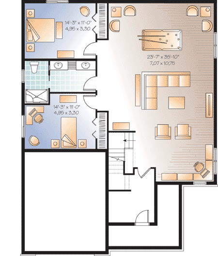 Plan 21973DR: Bungalow with Finished Lower Level - Floor Plan - Basement - Cottage, Country