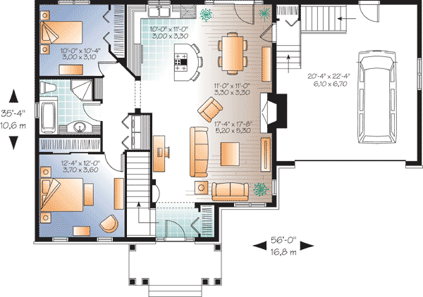 Plan 21977DR: Budget Bungalow - Floor Plan - Main Level - Cottage, Country