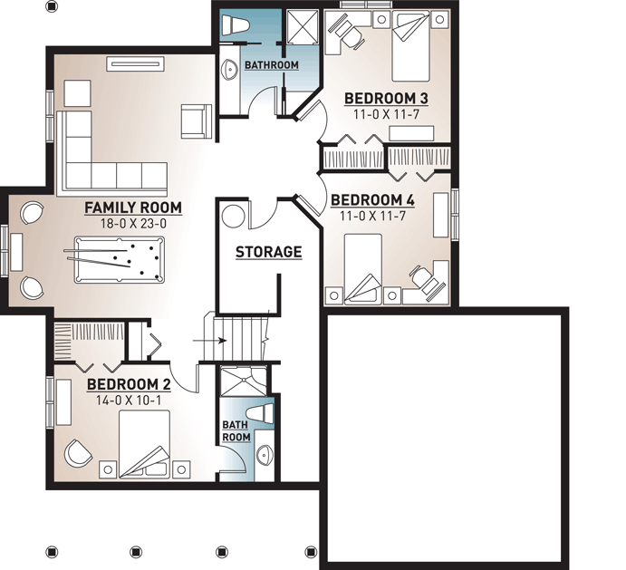 Plan 21981DR: Northwest Cottage with Finished Lower - Floor Plan - Lower Level - Cottage, Craftsman, Northwest
