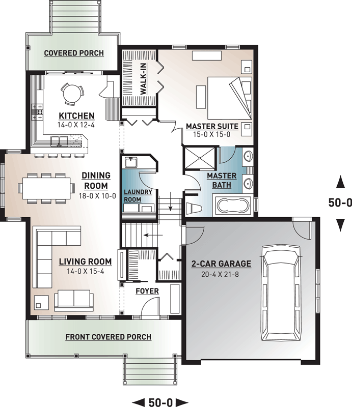 Plan 21981DR: Northwest Cottage with Finished Lower - Floor Plan - Main Level - Cottage, Craftsman, Northwest