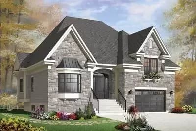 3-Bed Home Plan with Stoje Exterior and a Spacious Private Master Suite