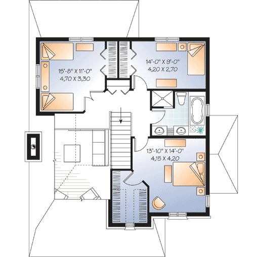 Plan 21993DR: Tidy European Cottage - Floor Plan - 2nd Floor - Cottage, European