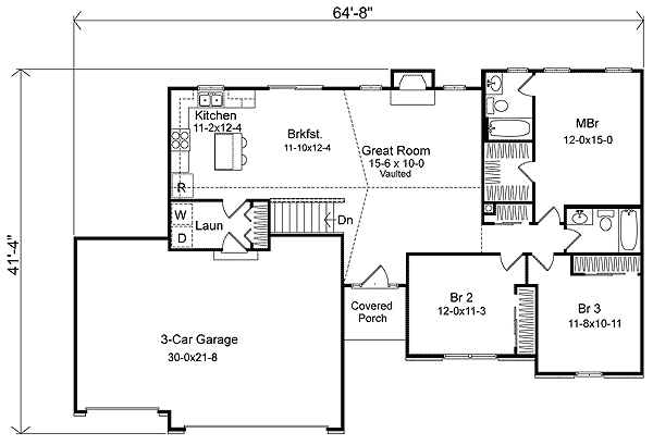 Plan 22008SL: Traditional Ranch Home Plan - Floor Plan - Main Level - Ranch, Traditional