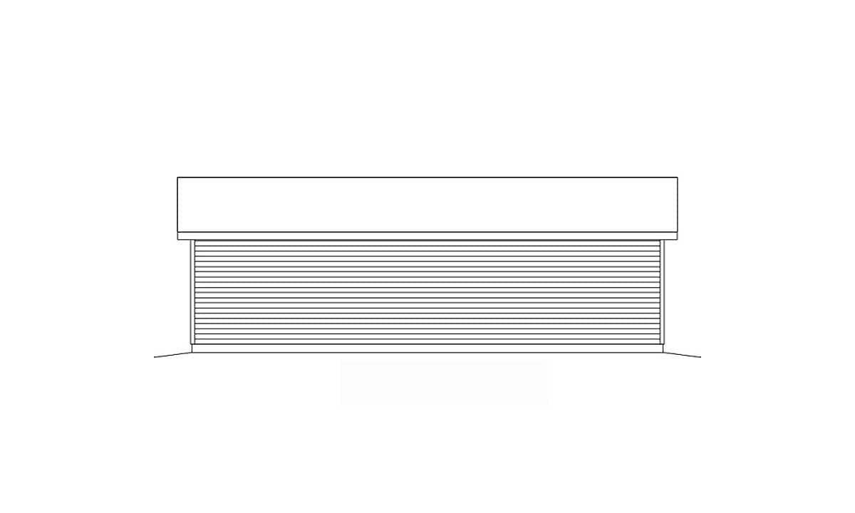 Front elevation drawing of a garage with horizontal siding and a rectangular roof.