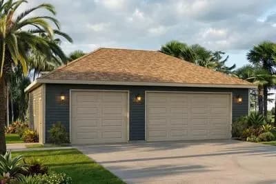 Hip Roof 3-Car Drive-Thru Garage