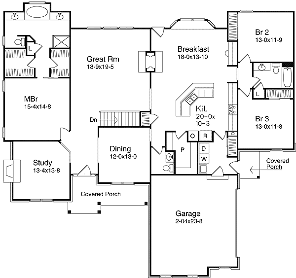Plan 2206SL: Two-sided Fireplace - Floor Plan - Main Level - Ranch, Traditional