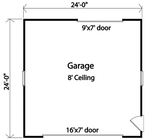 Plan 22061SL: 24-Foot by 24-Foot Detached 2-Car Garage - 576 Square Feet - Floor Plan - Main Level - Traditional