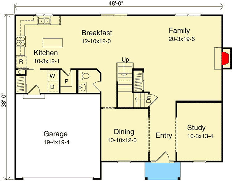 Plan 2208SL: Economical 2-Story Home Plan - Floor Plan - Main Level - Country, Traditional