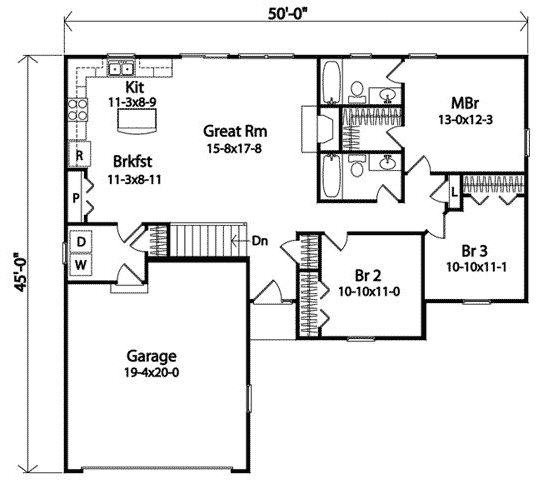 Plan 22085SL: Affordable Ranch with Alternate Exterior - Floor Plan - Main Level - Ranch