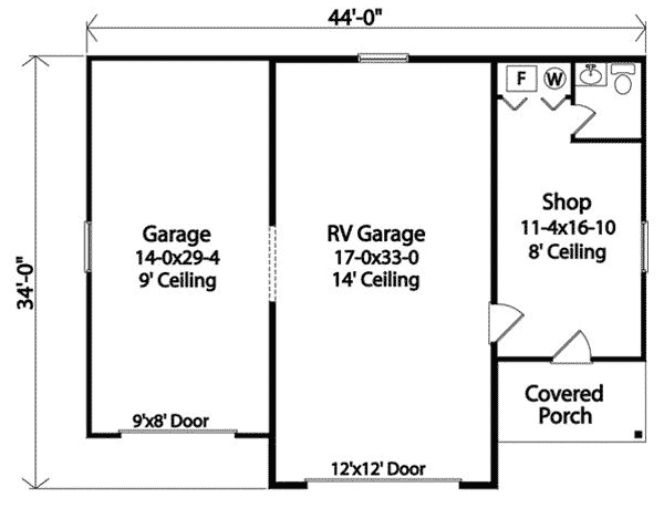 Plan 22099SL: 1043 Sq Ft RV Garage with 280 Sq Ft Shop - Floor Plan - Main Level - Traditional