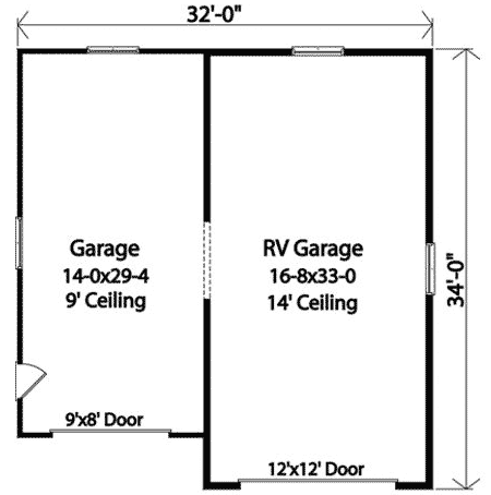 Plan 22101SL: RV Garage with Options - 1030 Sq Ft - Floor Plan - Main Level