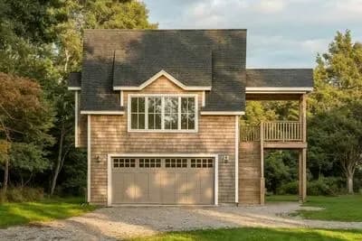 Two-Car Garage with 2-Bed Apartment Under 900 Square Feet Above