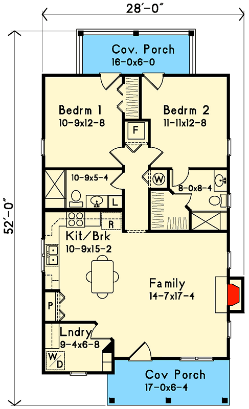 Plan 22120SL: Narrow Lot Cottage - Floor Plan - Main Level - Bungalow, Cottage, Northwest