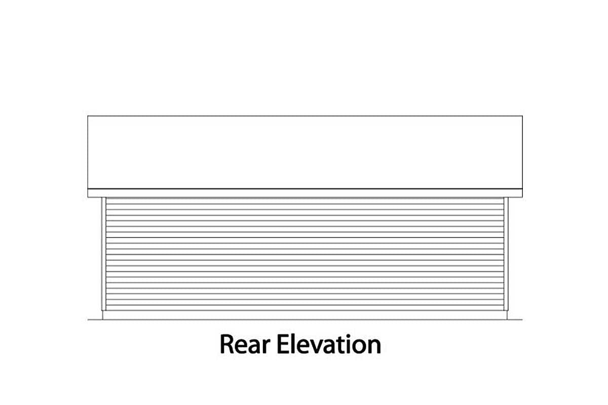 Rear elevation drawing showing a horizontal siding exterior.