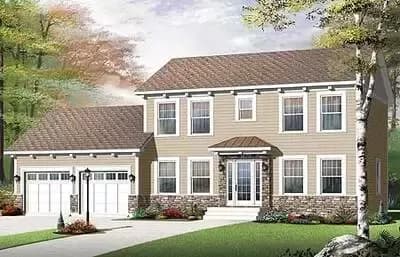 Traditional Home Pan with 4 Upstairs Bedrooms