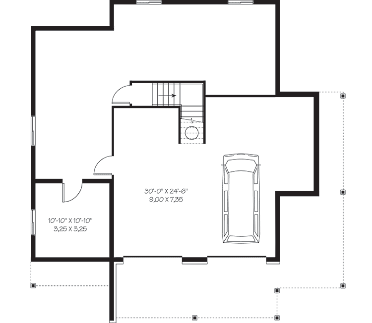 Plan 22310DR: Four Season Lake House Plan with Drive Under Garage - 2102 Sq Ft - Floor Plan - Lower Level - Cottage, Country, Craftsman, Mountain, Vacation