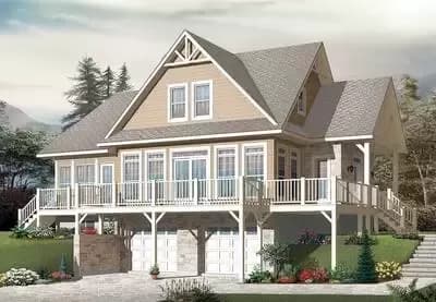 Four Season Lake House Plan with Drive Under Garage - 2102 Sq Ft