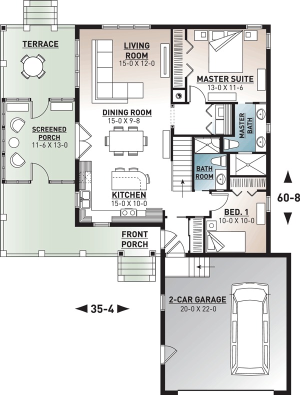 Plan 22315DR: Single Level Charmer - Floor Plan - Main Level - Cottage, Country, Ranch