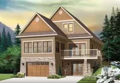 4 Bed House Plan for a Front Sloping Lot with a 2-Sided Fireplace