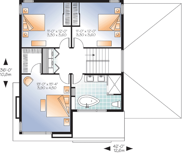Plan 22322DR: Stately Modern with Garage - Floor Plan - 2nd Floor - Contemporary, Northwest