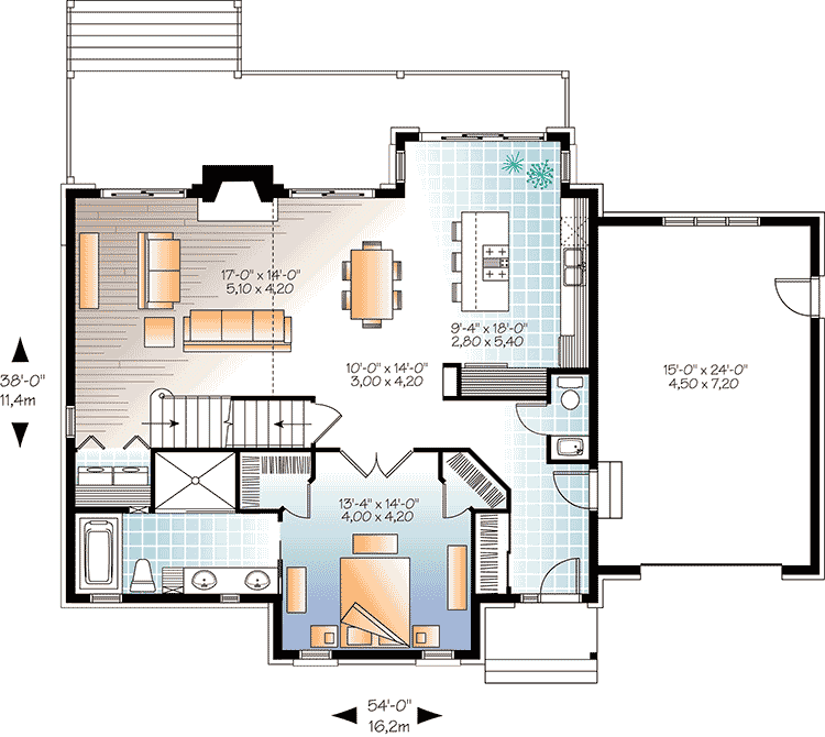 Plan 22324DR: Cottage Favorite with 2-Story Family Room and a Garage Addition - Floor Plan - Main Level - Cottage, Craftsman, Northwest, Vacation