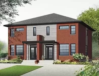 Contemporary Duplex Home Plan with 2 Bed Units - 1574 Sq Ft and 1597 Sq Ft