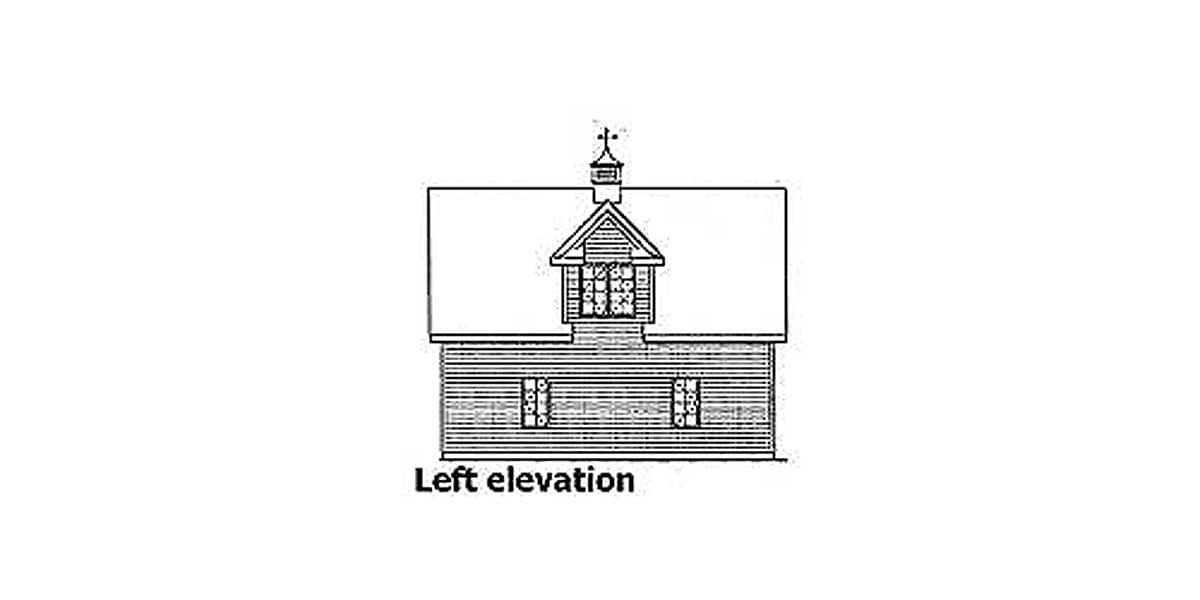 Left elevation drawing of a house with a gambrel roof, dormer window, and cupola.