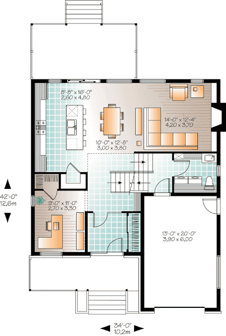 Plan 22336DR: 34'-Wide Northwest Contemporary Home Plan with Wide Welcoming Porch - Floor Plan - Main Level - Contemporary, Craftsman, Northwest