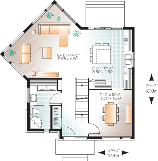 Plan 22338DR: Home Plan With Unique Angled Back - Floor Plan - Main Level - Contemporary, Northwest