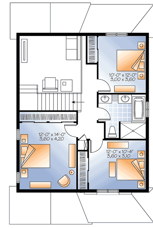 Plan 22339DR: 28'-wide 3-Bed House Plan with 2-story Living Room - Floor Plan - 2nd Floor - Farmhouse, Northwest