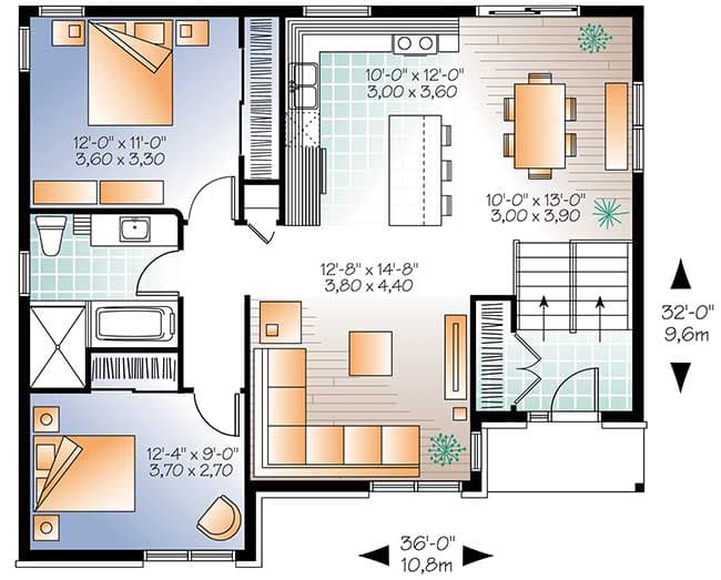 Plan 22355DR: Contemporary Split Level House Plan - 1040 Sq Ft - Floor Plan - Main Level - Contemporary